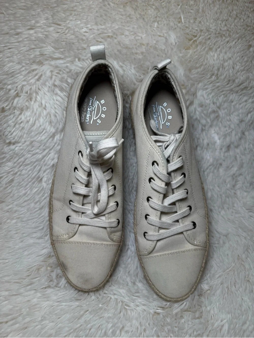 Bobs Sketchers Memory Foam Cream Espadrille Platform Sneakers Womens Size 9.5